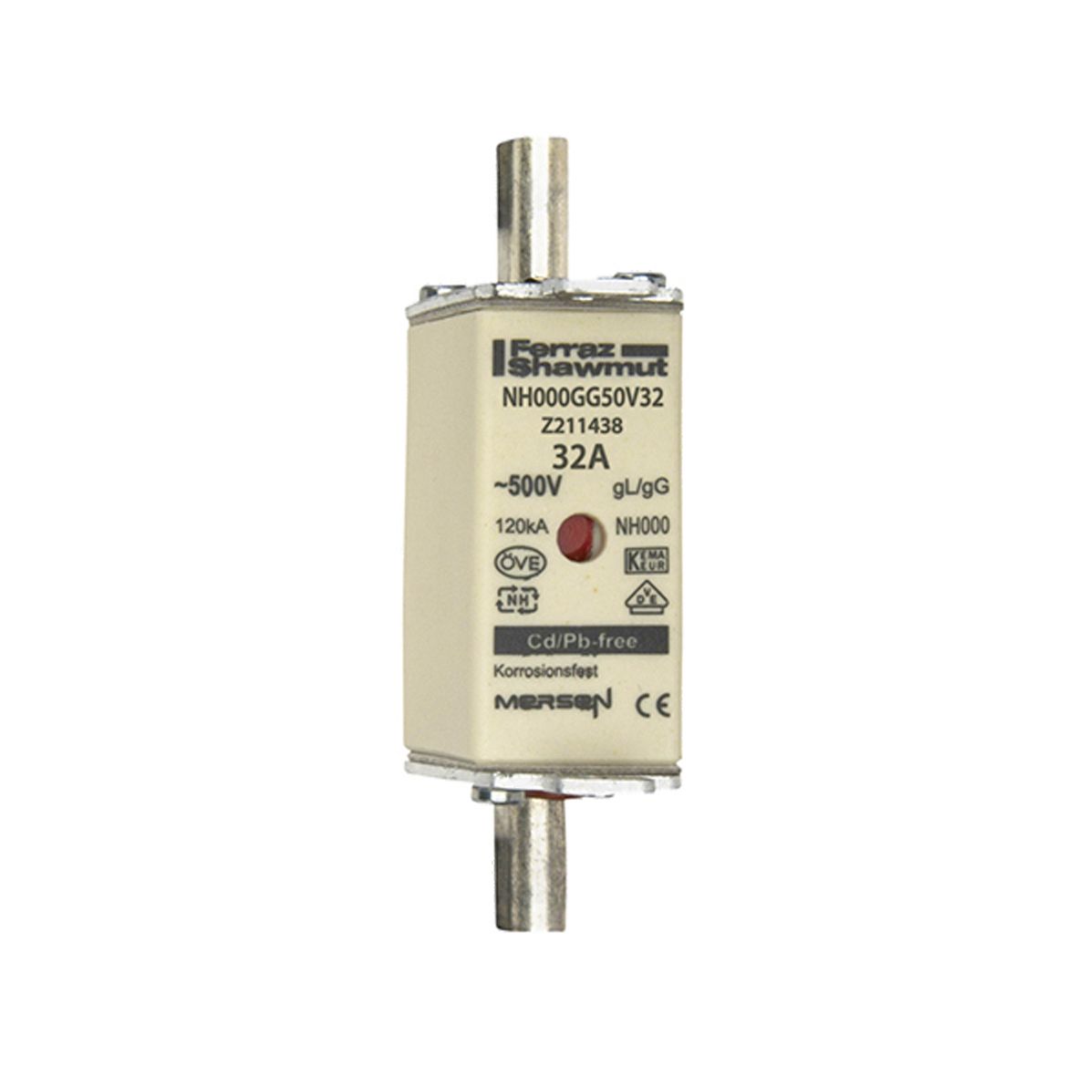 Z211438C - NH fuse-link gG, 500VAC, size 000, 32A double indicator/live tags, qty 3